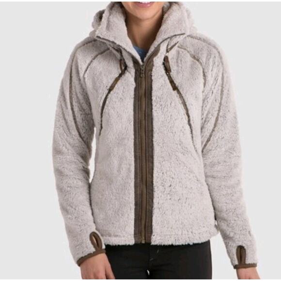 KUHL Flight Jacket Women's Sherpa Fleece Full Zip Stowaway Hood Size Small - Picture 1 of 13